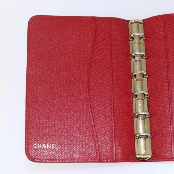 CHANEL COCO Mark Day Planner Cover Leather Red Gold CC Auth - Picture 13 of 16